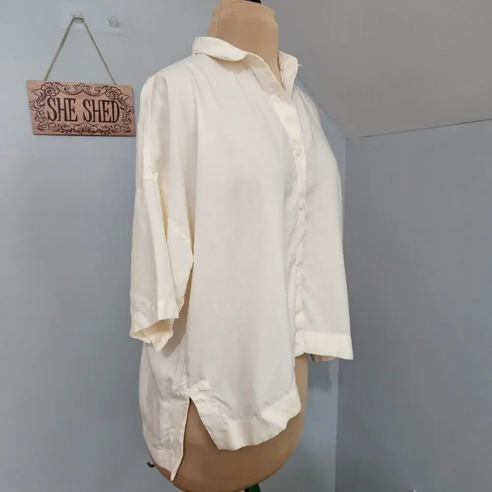 Everlane Oversized Ivory Button Front Shirt Top Size Small Minimal Capsule - Picture 2 of 10